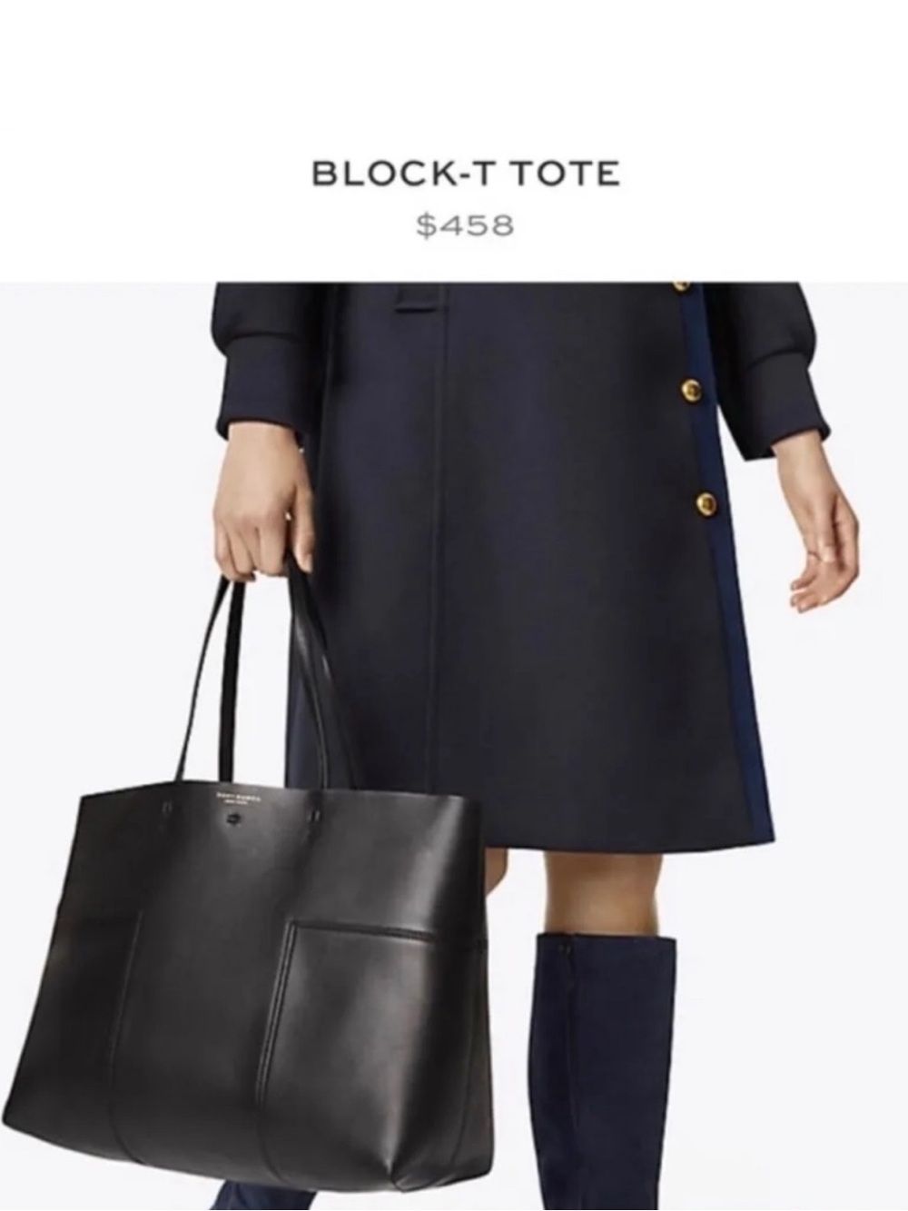 Tory Burch black BLOCK T bag tote purse leather